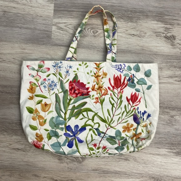 Estee Lauder Multicolor Floral Print Canvas Open Tote Bag Approximate 19" X 13" - Picture 2 of 10